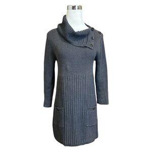 Style & Co Women's Cowl Neck Grey Long Sleeve Ribbed Sweater Dress Size Medium